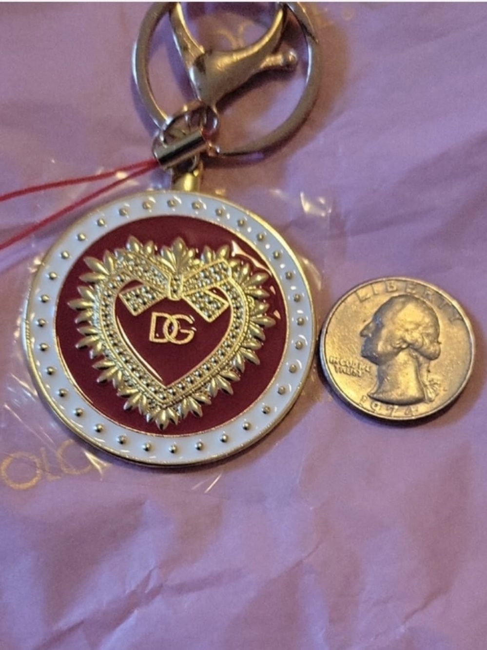 Dolce & Gabbana Red and White Heart Medallion Charm with Gold
Accents - Picture 1 of 9